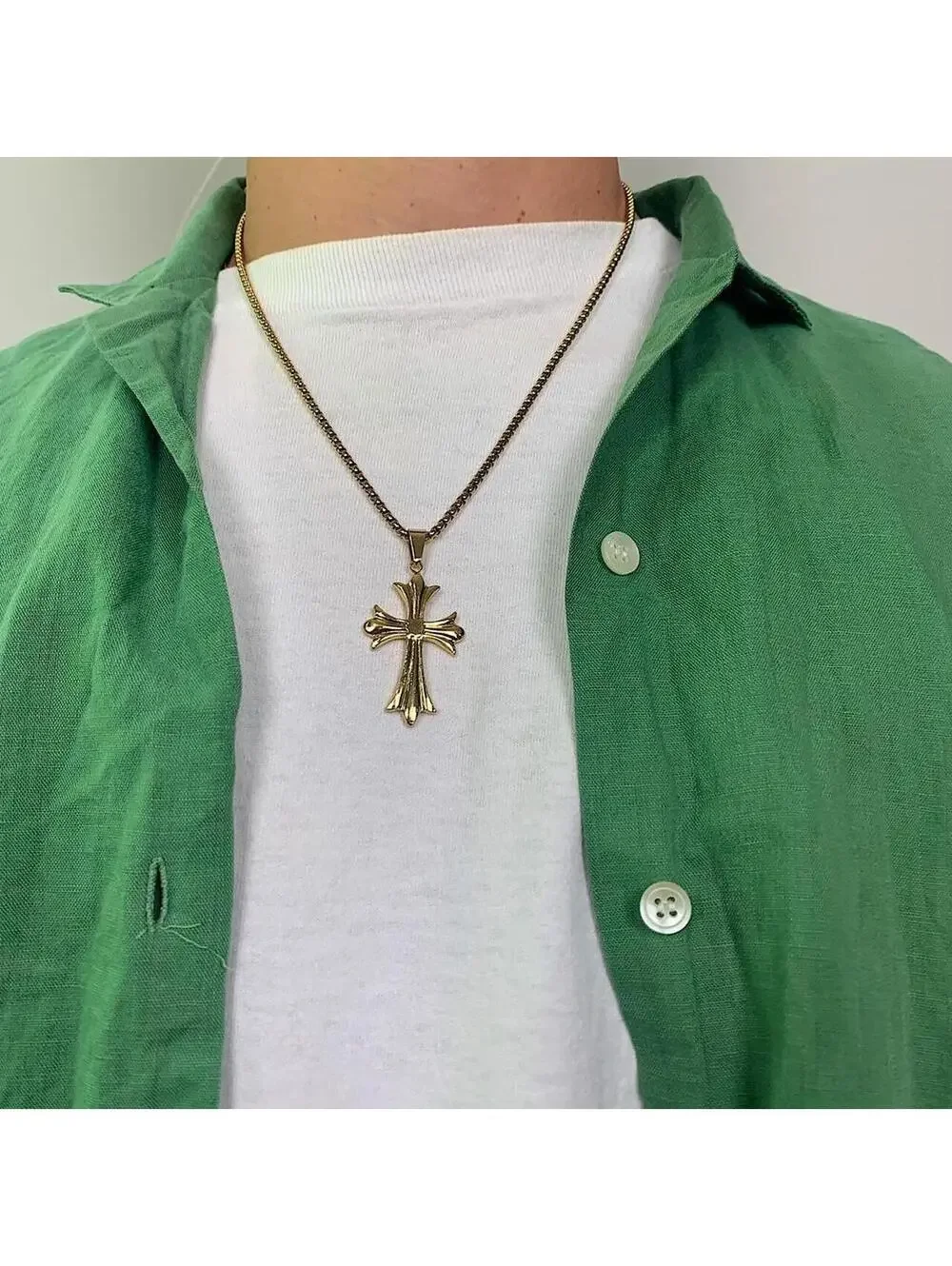 Gothic Gold Big Cross pendant stainless steel necklace